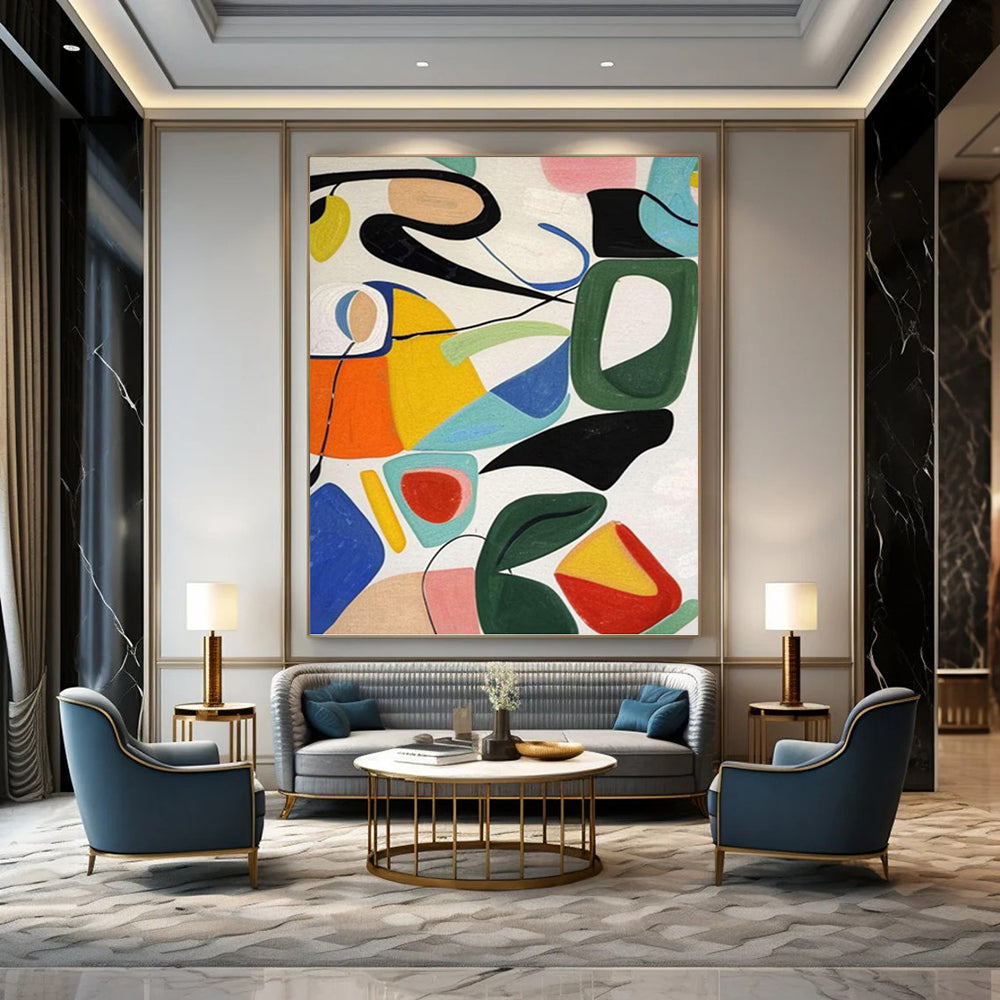 “Colorful Abstract Playground” - Multicolor Shapes & Lines Painting On Canvas DKH1186