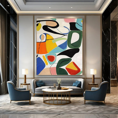 “Colorful Abstract Playground” - Multicolor Shapes & Lines Painting On Canvas DKH1186