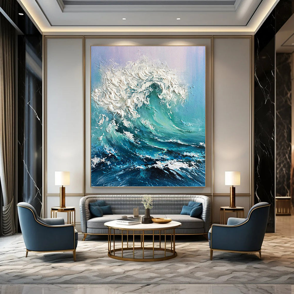 Textured Ocean Wave - Seascape Painting On Canvas DKH1448