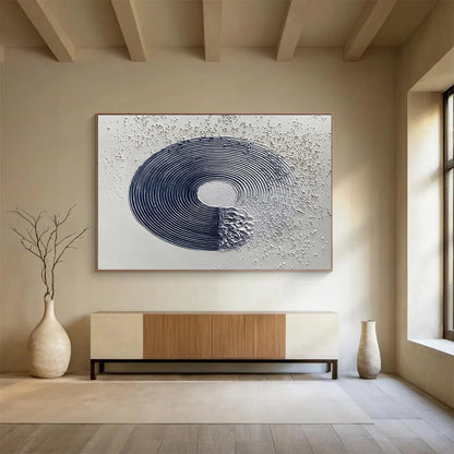 Textured Circle and Dots Black White 3D - like Painting On Canvas DKH211