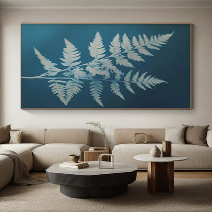 “Cyanotype Fern: Blue - White Botanical Print” ，Botanical Cyanotype Art CT0874