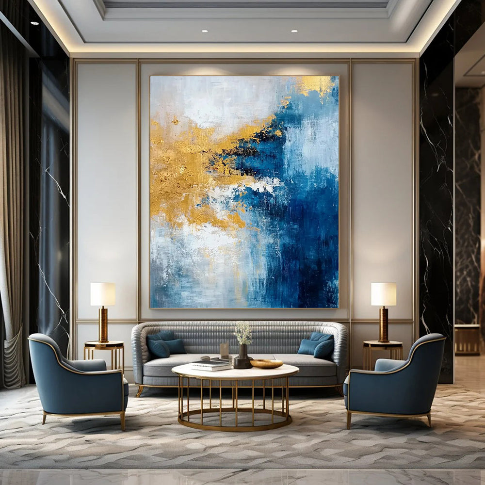 “Blue - Gold Abstract Fusion” - Abstract Expressionist Painting On Canvas DTP062