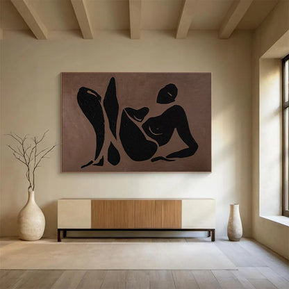 “Bronze Silhouette of Repose” - Black, Brown Figurative Minimalist Painting On Canvas DKH743
