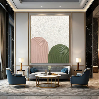 “Blush & Green Arches” - Pink, Green & White Textured Curves Painting On Canvas DKH1175