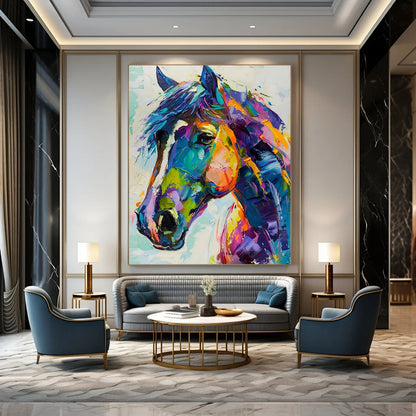 “Colorful Horse” - Multicolor Equine Portrait Painting On Canvas CT2239