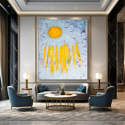 “Yellow Sun & Strokes on Blue” - Abstract Landscape - Inspired Painting On Canvas DKH1089