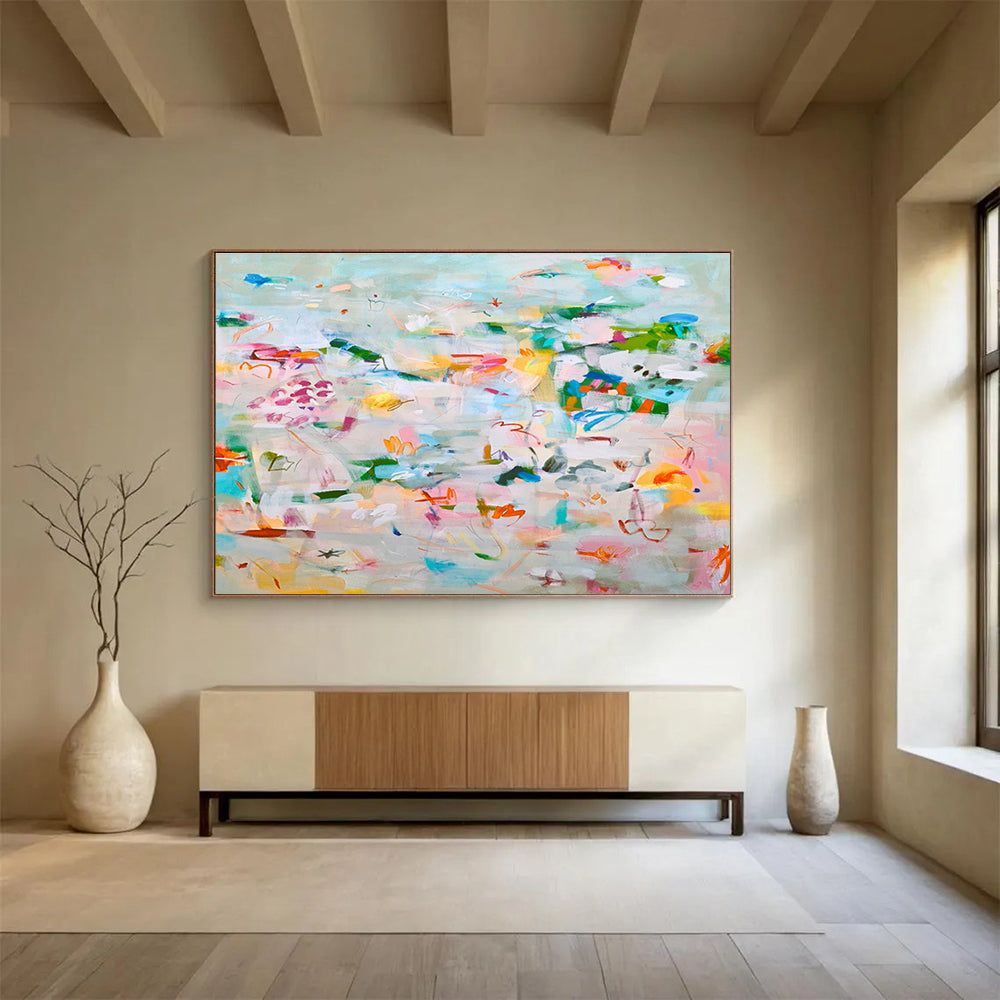 Whimsical Abstract Garden - Pastels and Playful Shapes Painting On Canvas DKH036