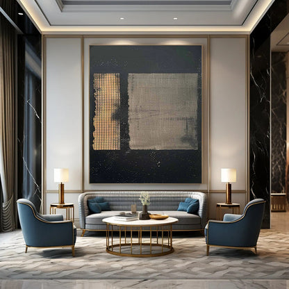 “Black - Gold - Gray Textured Abstract” - Black, Gold, Gray Mixed - Media Abstract Painting On Canvas DTP307