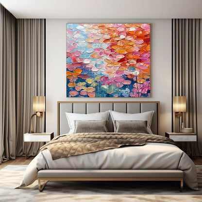 Colorful Petal - like Textures on Blue - "Blossom Burst" - Impasto Floral Painting CT1482