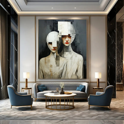 “Fragmented Figures: Cubist - Inspired Portrait” - Modernist Figurative Acrylic on Canvas CT1895