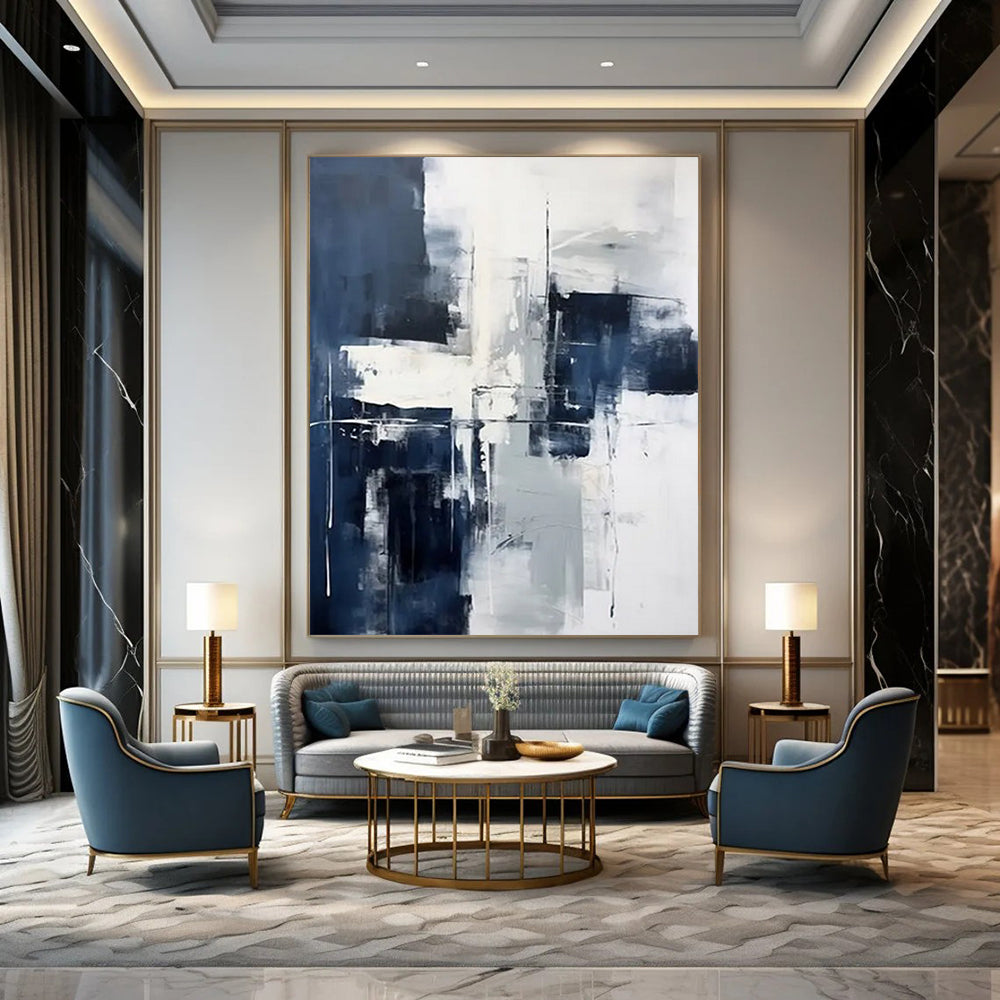“Blue - Gray Geometric Abstraction” - Minimalist Abstract Painting On Canvas DTP128