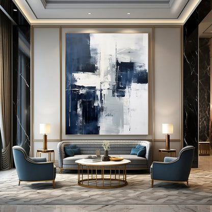 “Blue - Gray Geometric Abstraction” - Minimalist Abstract Painting On Canvas DTP128