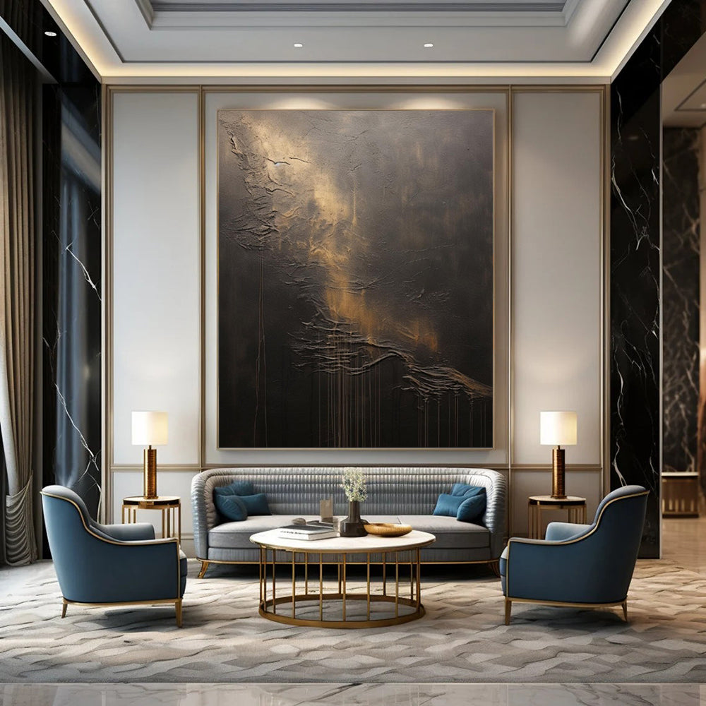 “Dark Textured Abstraction” - Dramatic Impasto Painting On Canvas DKH1663