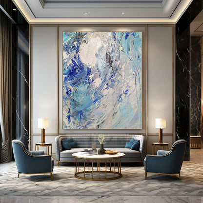 Turquoise and White Impasto Waves - Abstract Impasto Painting On Canvas DKH1288