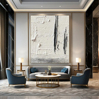 “White, Gray Textured Lines ‘Subtle Structure’” - Impasto Abstract Painting On Canvas DTP371