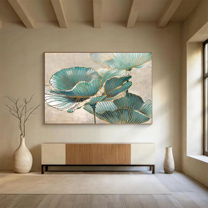 “Blue & Gold Floral Abstract” Abstract Decorative Painting On Canvas DKH428