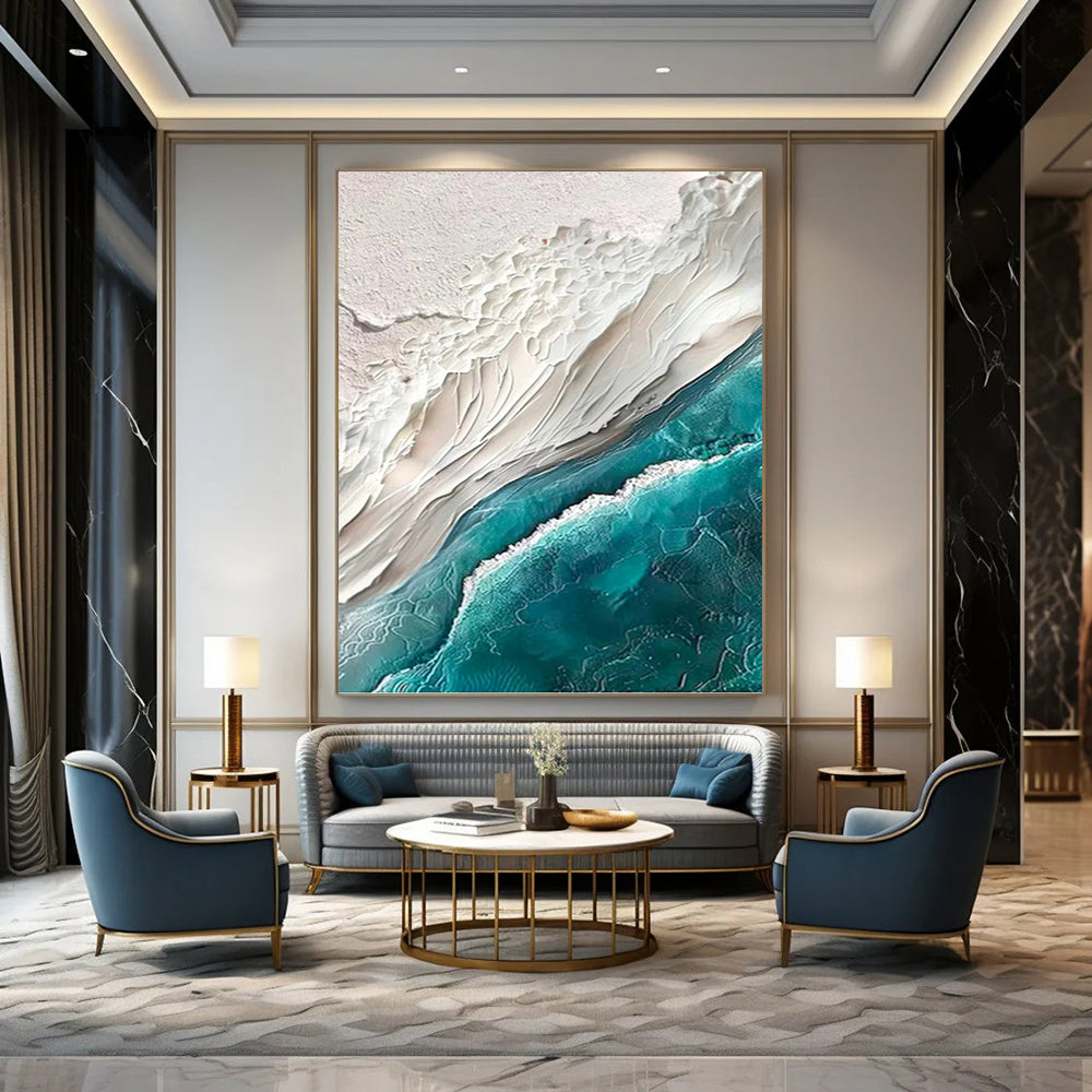 White Sand and Turquoise Sea Impasto - Textured Landscape Painting On Canvas DKH1394