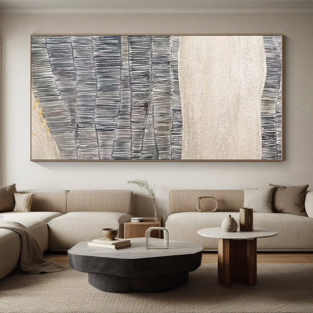 Gray - White Wavy Textures, “Stone Ripples” - Textured Abstract Acrylic Painting CT0729