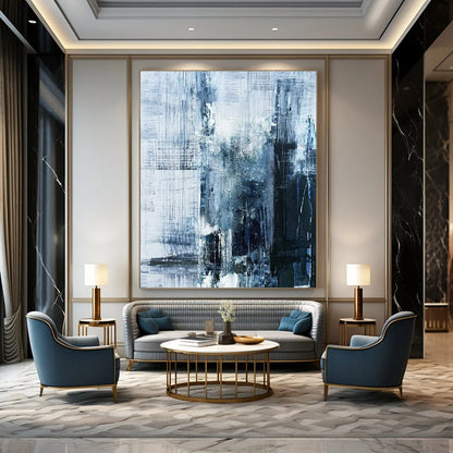 “Blue - Gray Abstract Cityscape” - Abstract Painting On Canvas CT2343