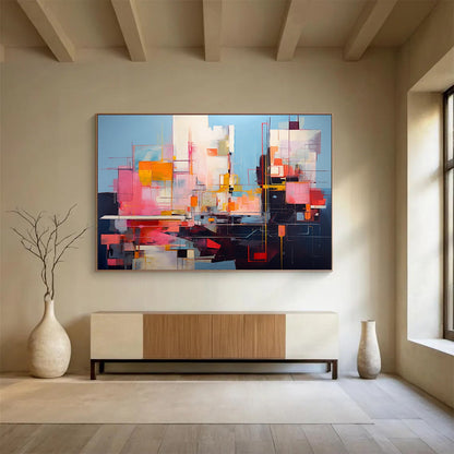 “Colorful, Geometric ‘Urban Energy’” - Abstract Cityscape Painting On Canvas DLZ020