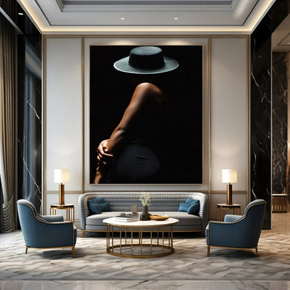 “Black Silhouette of a Woman in Hat” - Figurative Painting On Canvas DKH1606