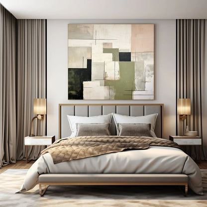 Mixed Neutrals, Geometric Shapes & Lines - "Structured Serenity" - Abstract Oil Painting CT1445