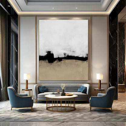 “Black - White - Beige Abstract” - Black, White & Beige Subtle Painting On Canvas DKH0965