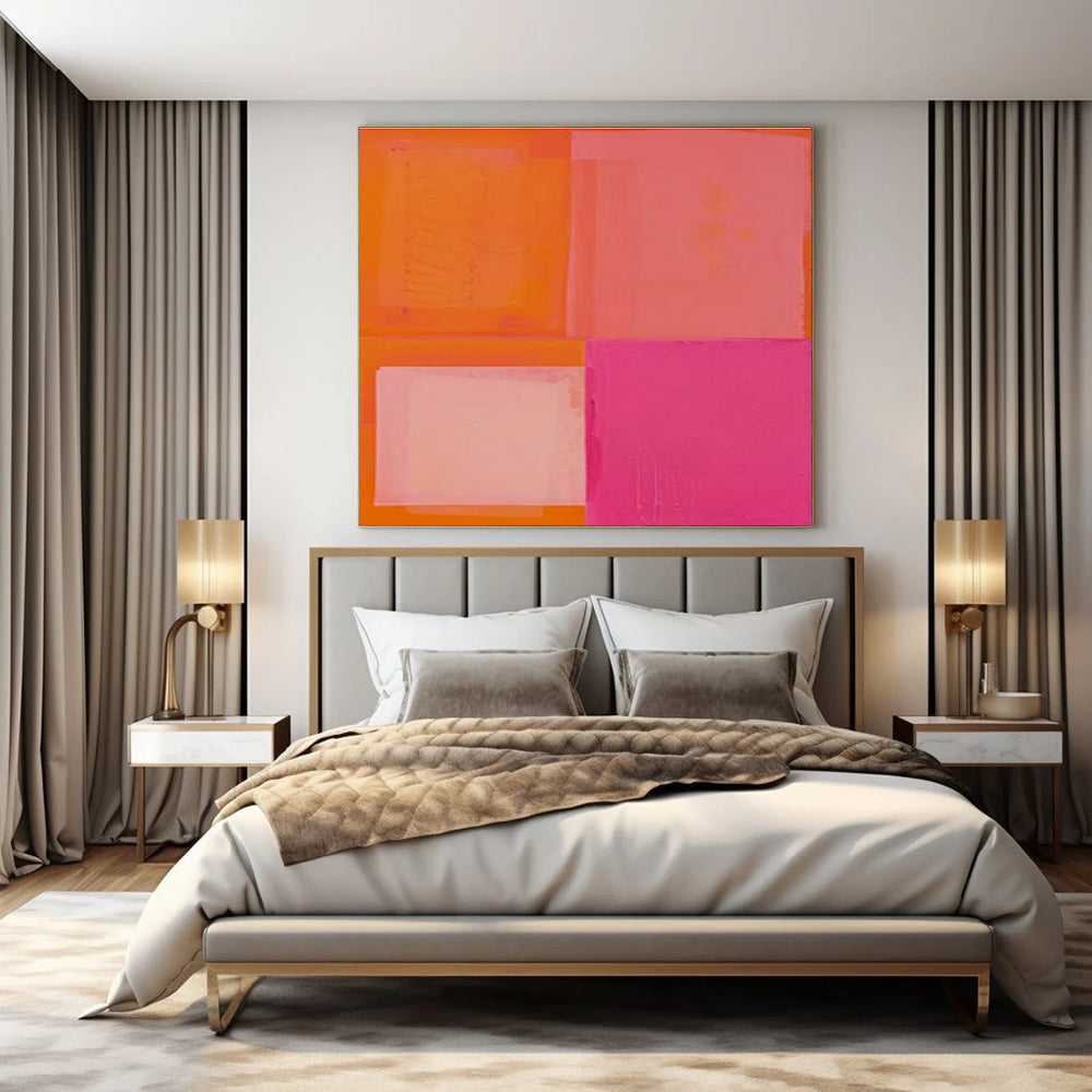 Orange & Pink Textured Squares - "Sunset Squares" - Abstract Textured Painting CT1481