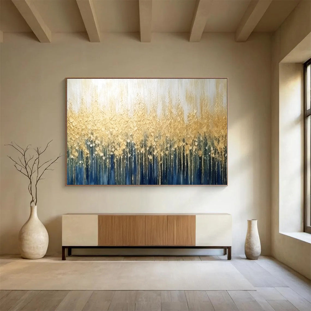 “Gold - Blue Forest Canopy” Abstract Landscape Painting On Canvas DLZ052