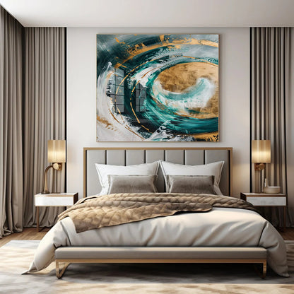 Teal & Gold Swirl: Reflective Abstraction - Abstract Metallic Acrylic CT1250