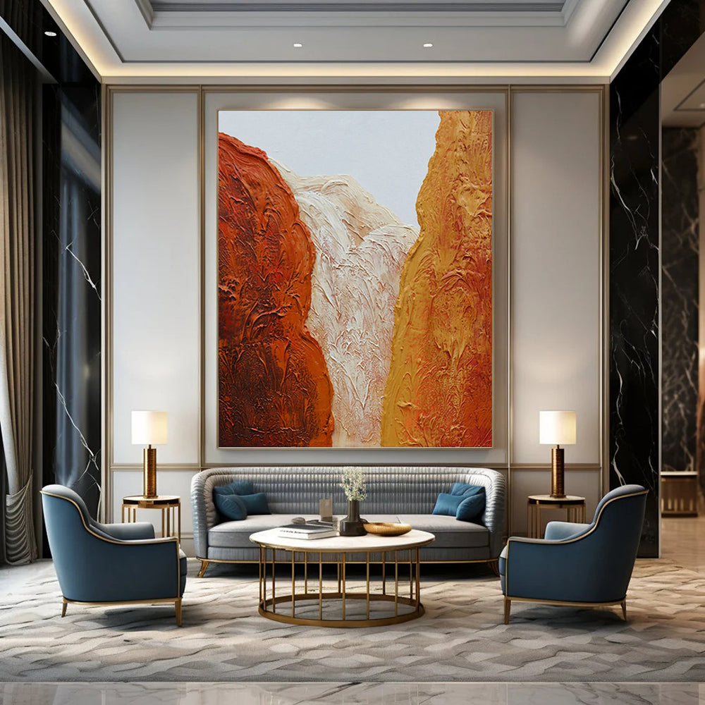 “Textured Canyon Colors” - Red, White & Orange Textured Abstract Landscape Painting On Canvas DKH1210