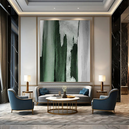 “Green - Gray Abstract Brushstrokes” Painting On Canvas DKH1233
