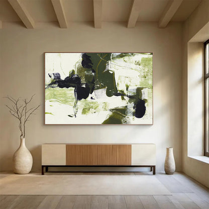“Green - Black Abstract Forms” Abstract Acrylic Painting On Canvas DKH444