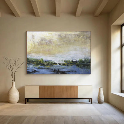 Subtle Abstract Landscape in Gold and Blue Painting On Canvas DKH195