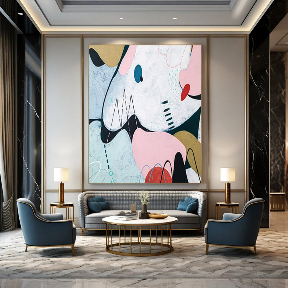 “Pastel and Playful Abstract - Pinks, Blues, and Whimsical Shapes” Painting On Canvas CT2384