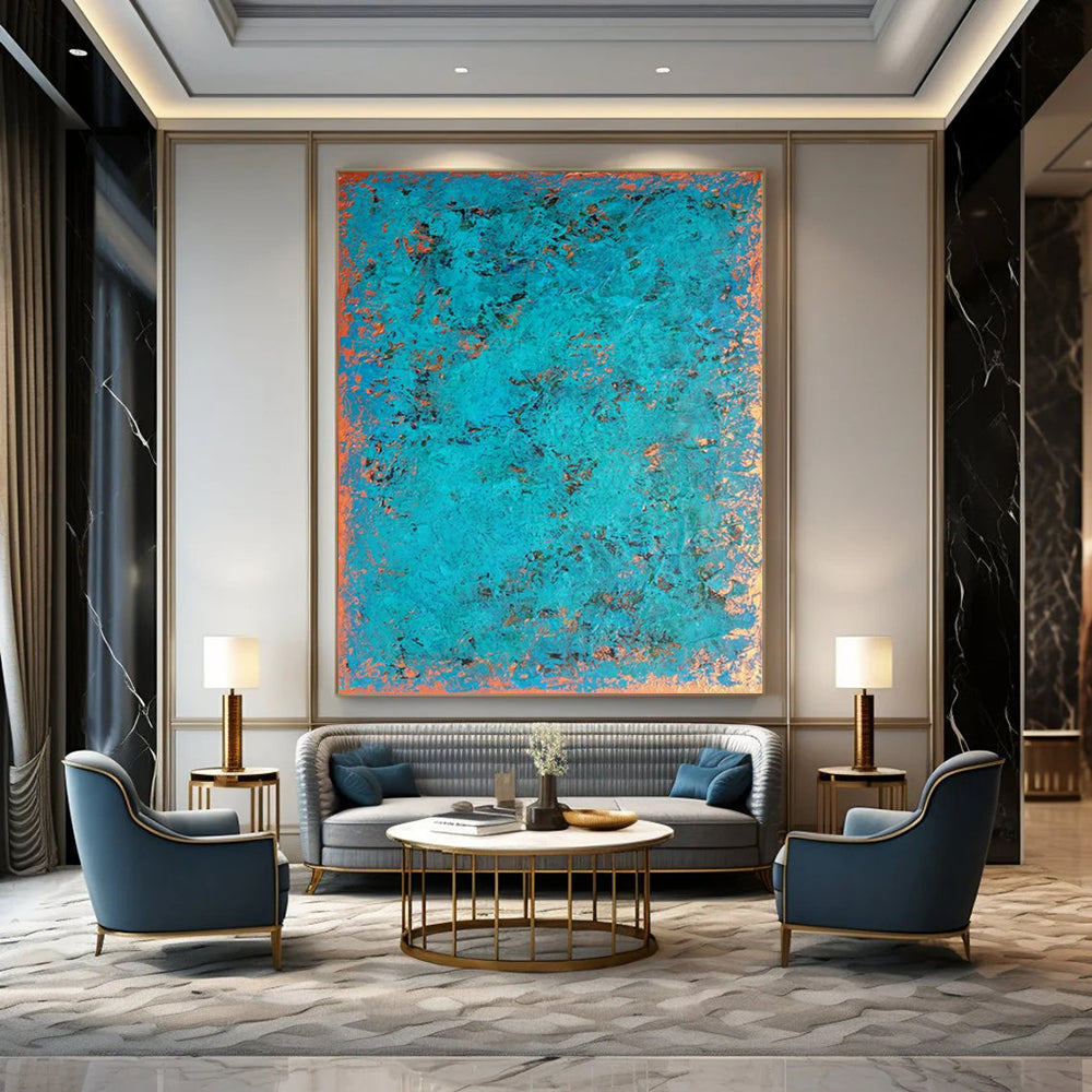 “Turquoise & Copper Textured Abstract” - Abstract Painting On Canvas CT2323