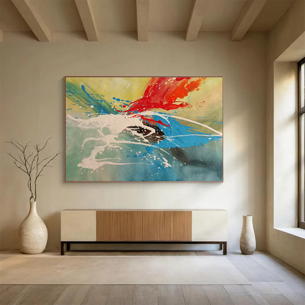 “Splattered Color Burst” - Energetic Abstract Painting On Canvas DKH843