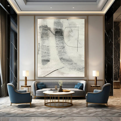 “Monochrome Textured Marks” - Black, White Abstract Painting On Canvas DTP213