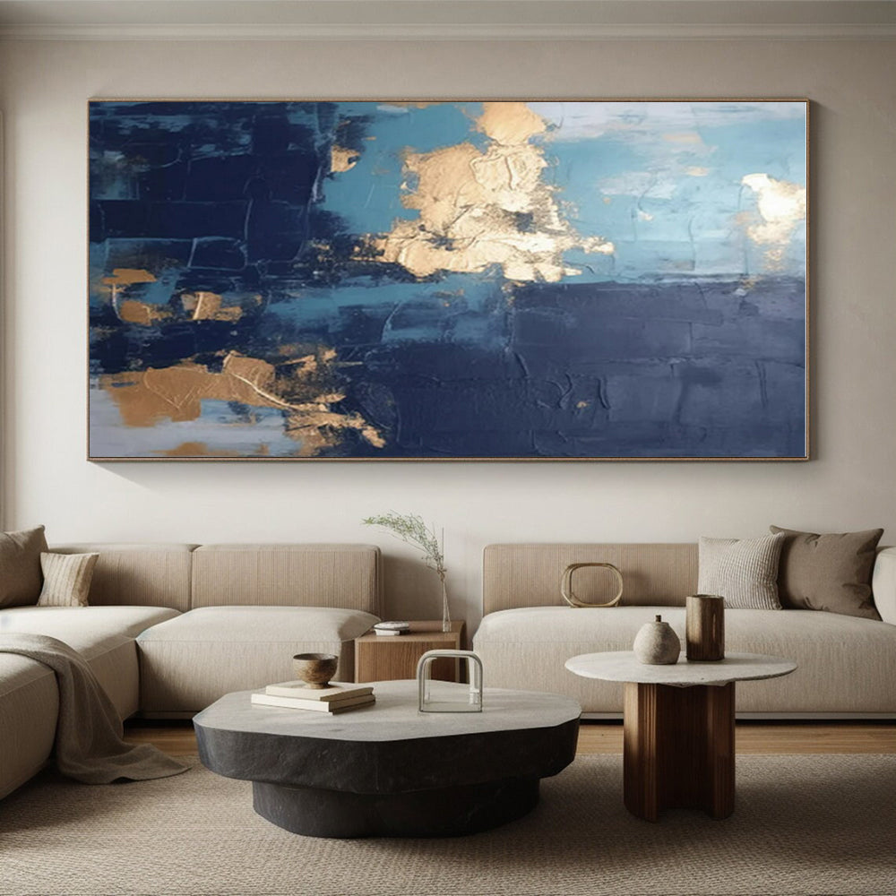 “Blue - Gray - Gold Abstract Textures” ，Abstract Acrylic Painting CT0837