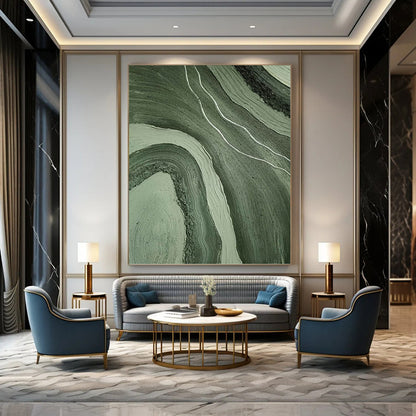 Flowing Green and Gray Abstract Layers - Abstract Painting On Canvas DKH1484