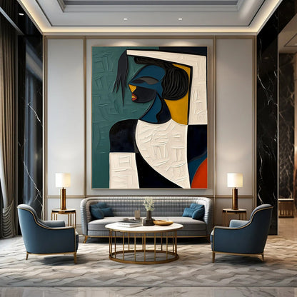 Geometric Figurative Art in Vibrant Hues - Figurative Painting On Canvas DKH1467