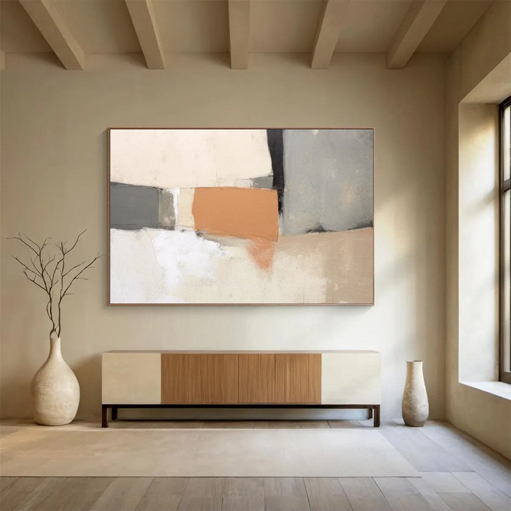 “Neutral Tones With Terracotta Accent” Abstract Painting On Canvas DLZ076