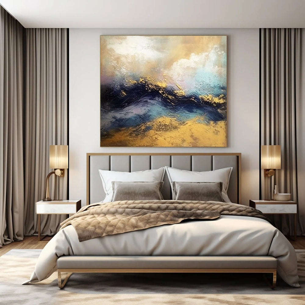 “Gold and Blue Waves” ，Abstract Seascape Oil Painting CT0920
