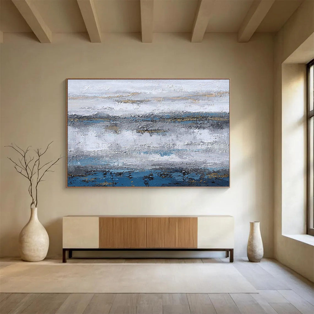 Blue - Gray Abstract Horizon - Abstract Landscape Painting On Canvas DKH609
