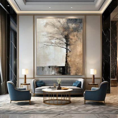 “Abstract Tree in Browns and Grays” - Post - Impressionist Oil Art CT1929