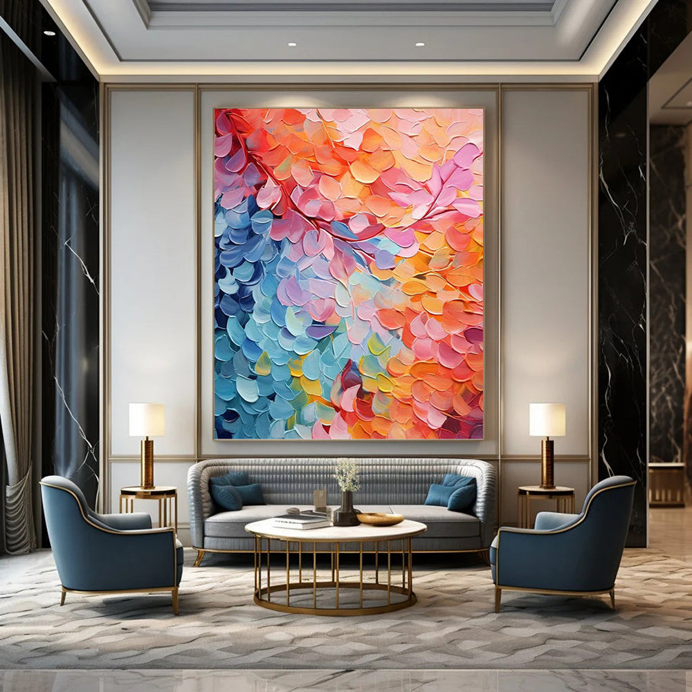 “Rainbow - Colored Leaves” - Impasto Oil Painting On Canvas DKH1655