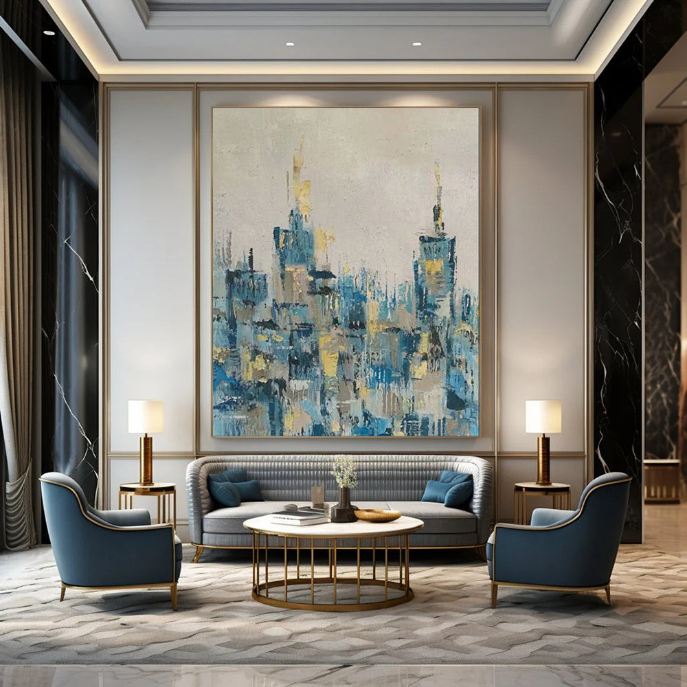 “Cityscape in Blue and Gold” – Impressionistic Urban Oil CT2080