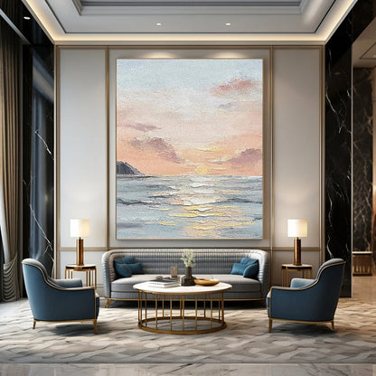 Pastel Sky and Sea - Impressionistic Sunset Painting On Canvas DKH1144