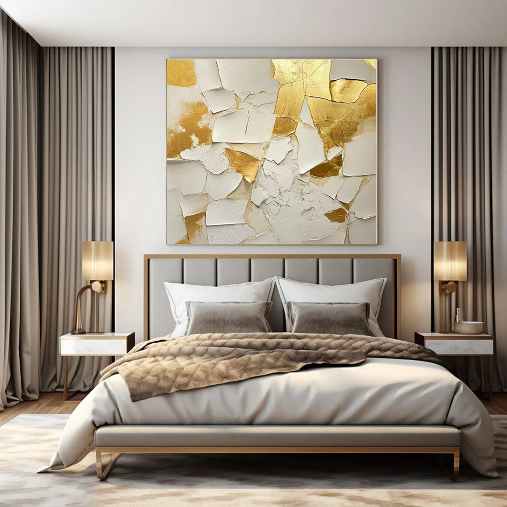 White - Gold Broken Texture - Mixed - Media Abstract Painting CT1381