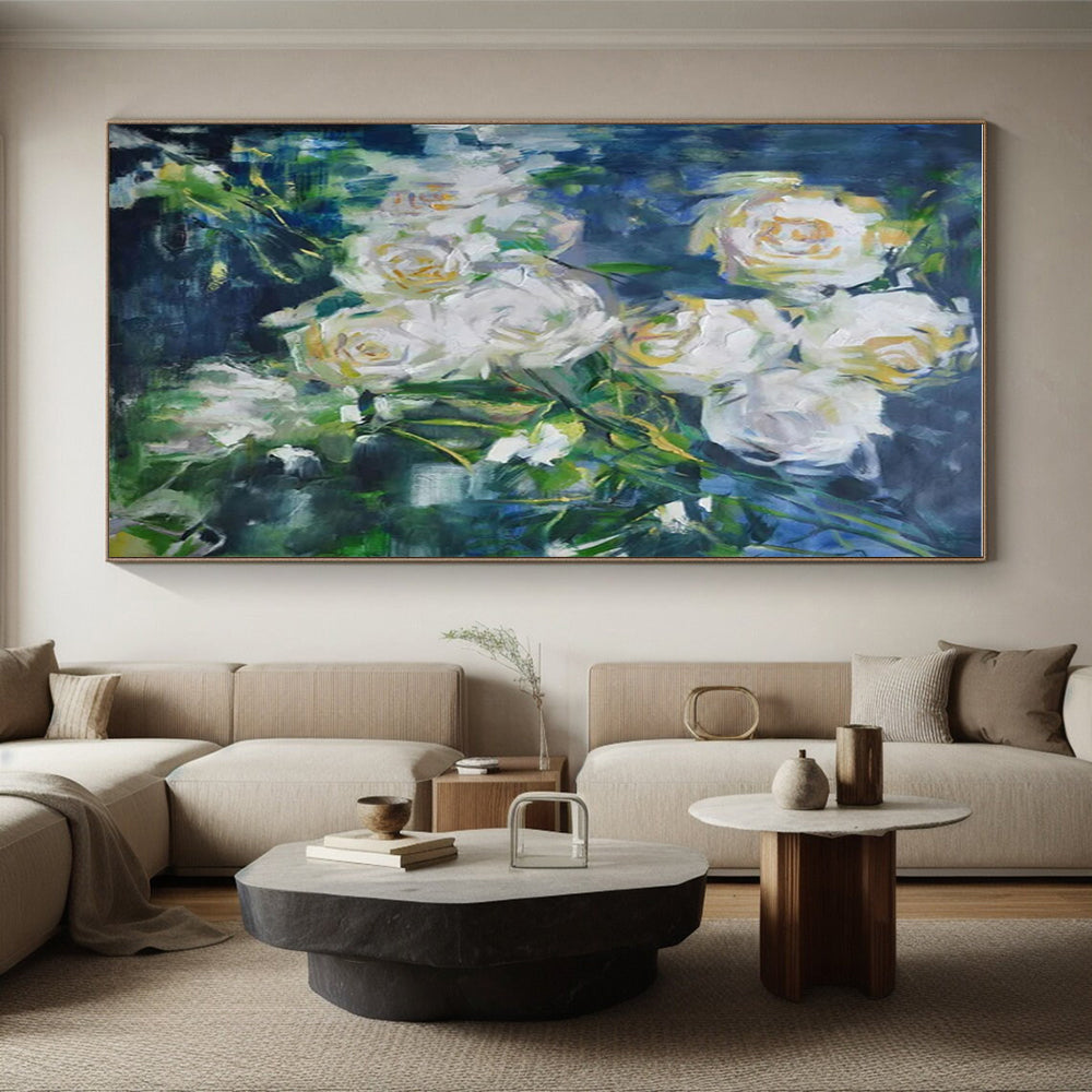“White Rose Impasto” ，Impasto Floral Painting CT0892